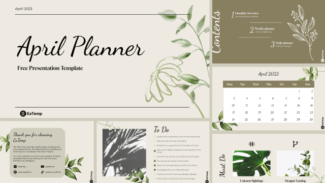April Planner Presentation Template - Cover | Free Templates | Free Powerpoint | Free Slides