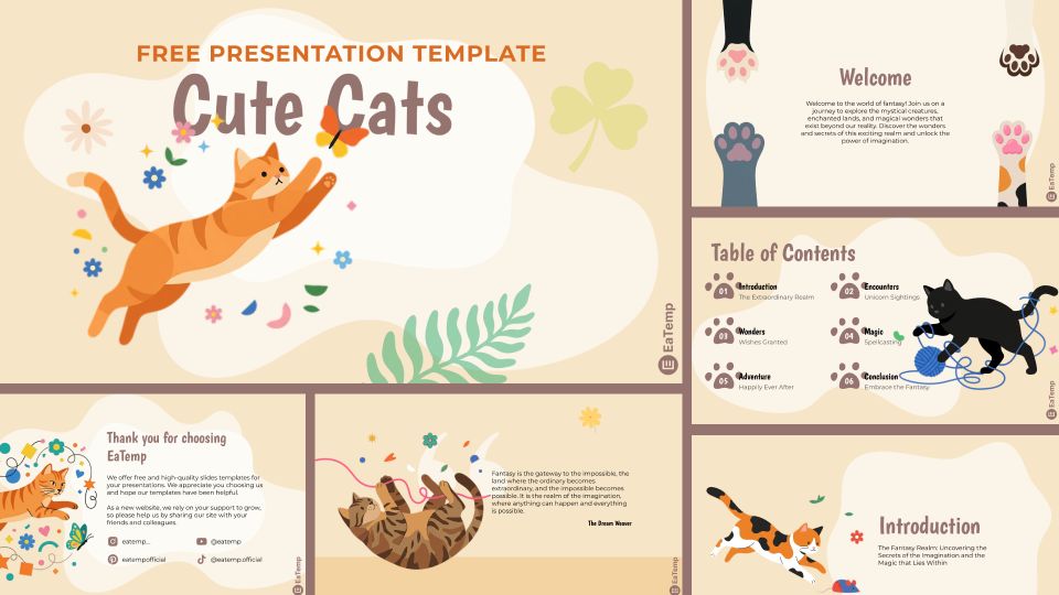 Cute Cats 3 Cute Cats PPT Presentation Template