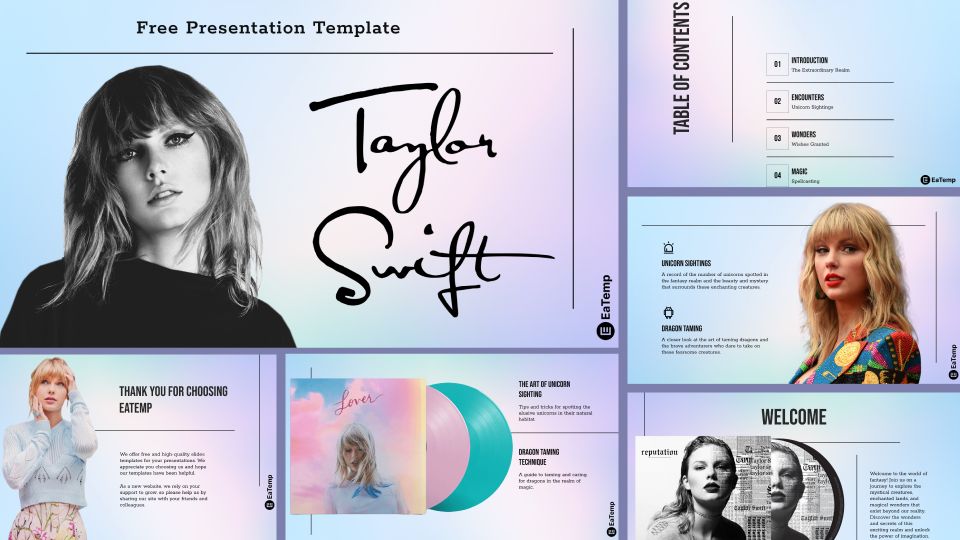 Taylor Swift PPT Presentation Template Free PowerPoint Templates